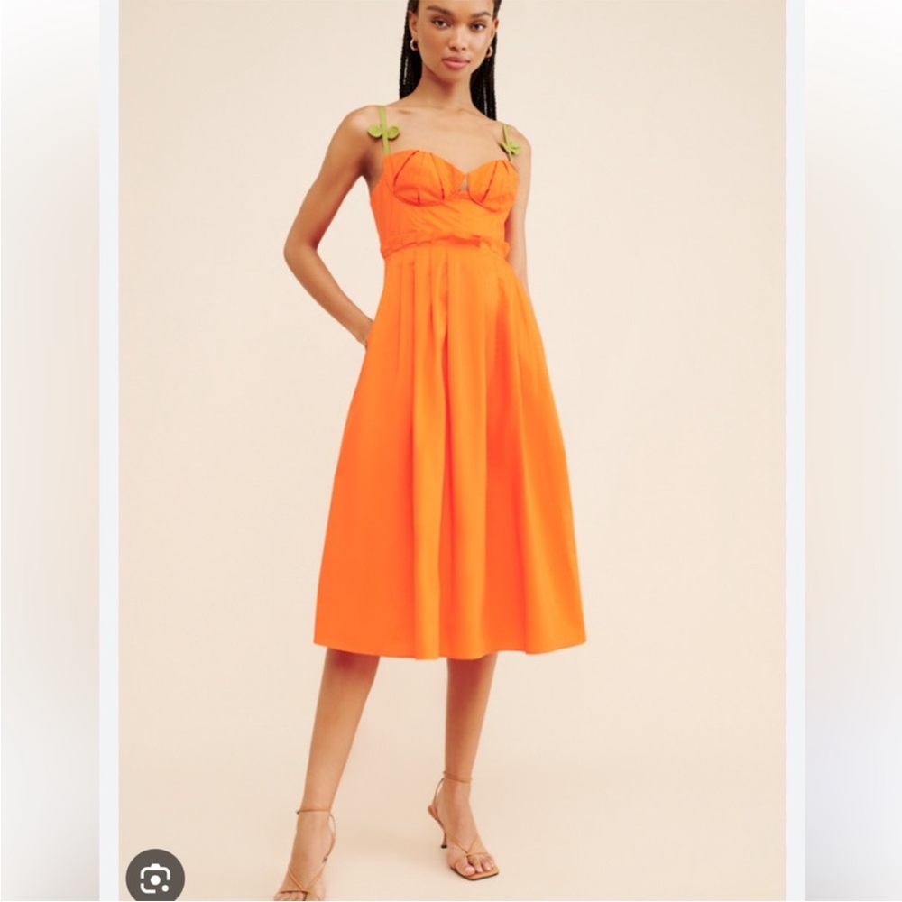 FARM Rio Bicolor Sleeveless Organic Cotton Midi Dress Orange Guava